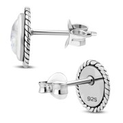 Large Oval Rainbow Moonstone Stud Silver Earrings, e336